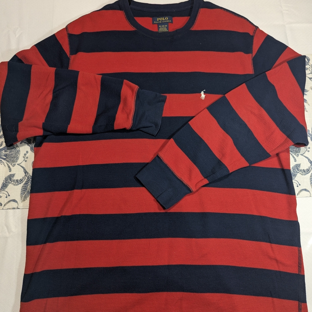 Polo by Ralph Lauren Red and Navy Striped Long Sleeve Shirt